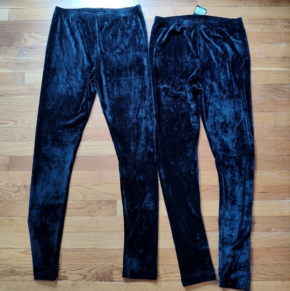 Two pairs black velor leggings size large